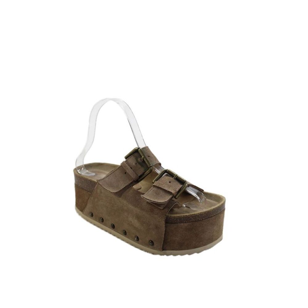 Intentionally Womens Suede Double Buckle Strap Platform Shoes Brown Size 6